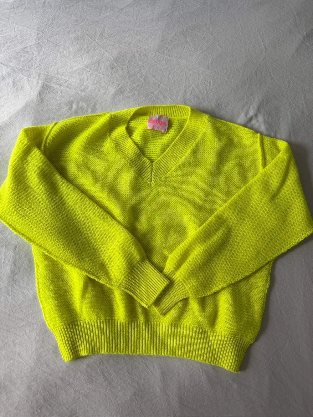 Neon Yellow V-Neck Knit Sweater by Crush